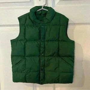 Lands End Boys Green Goose Down Snap Puffer Vest Size Medium 5-6